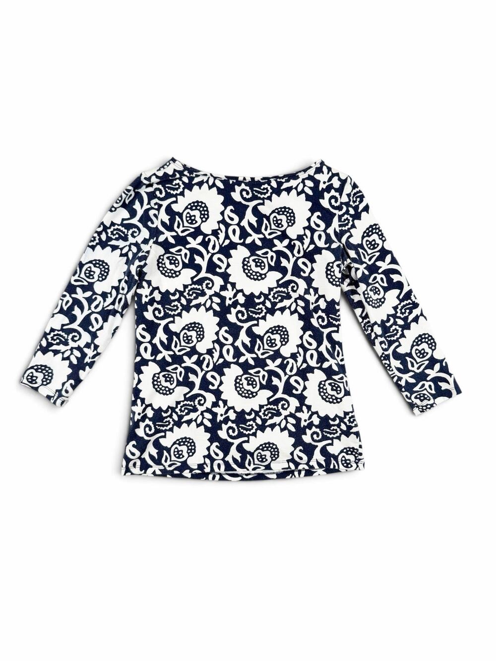 Talbots The Talbots Tee Bateau Neck Floral Navy White Petite Small